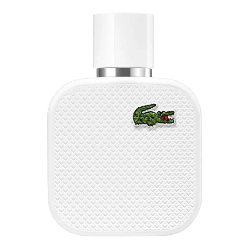 Frasco branco com logo da Lacoste.