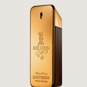 Frasco de perfume dourado elegante.